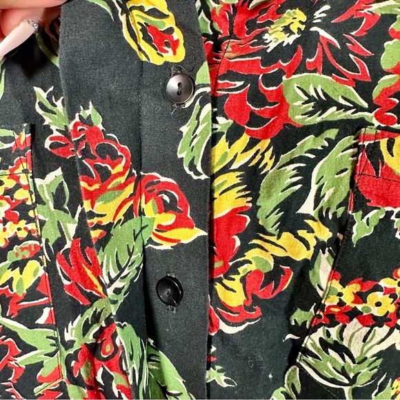 Vintage Norma Kamali black floral button up with shoulder pads size S - Picture 4 of 8